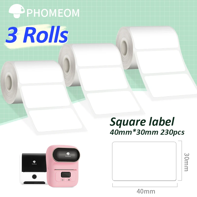 690pcs 3 Rolls Label Sticker for Phomemo M110 M200 Self-Adhesive Direct Thermal Labels Printer Waterproof Label Paper 40x30mm