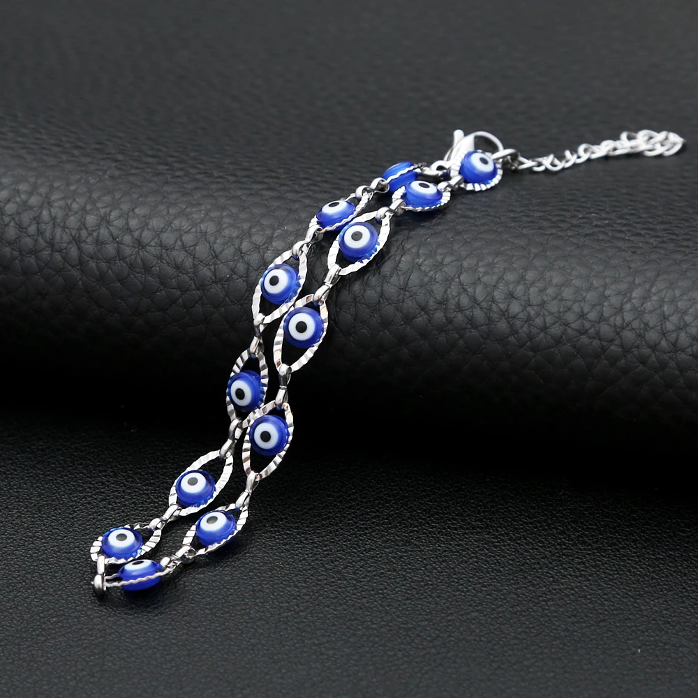 Фото Новые простые турецкие браслеты Lucky Evil Eye из нержавеющей стали для женщин и мужчин, амулет в стиле панк, модные украшения, подарки для пар, дропшиппинг №2