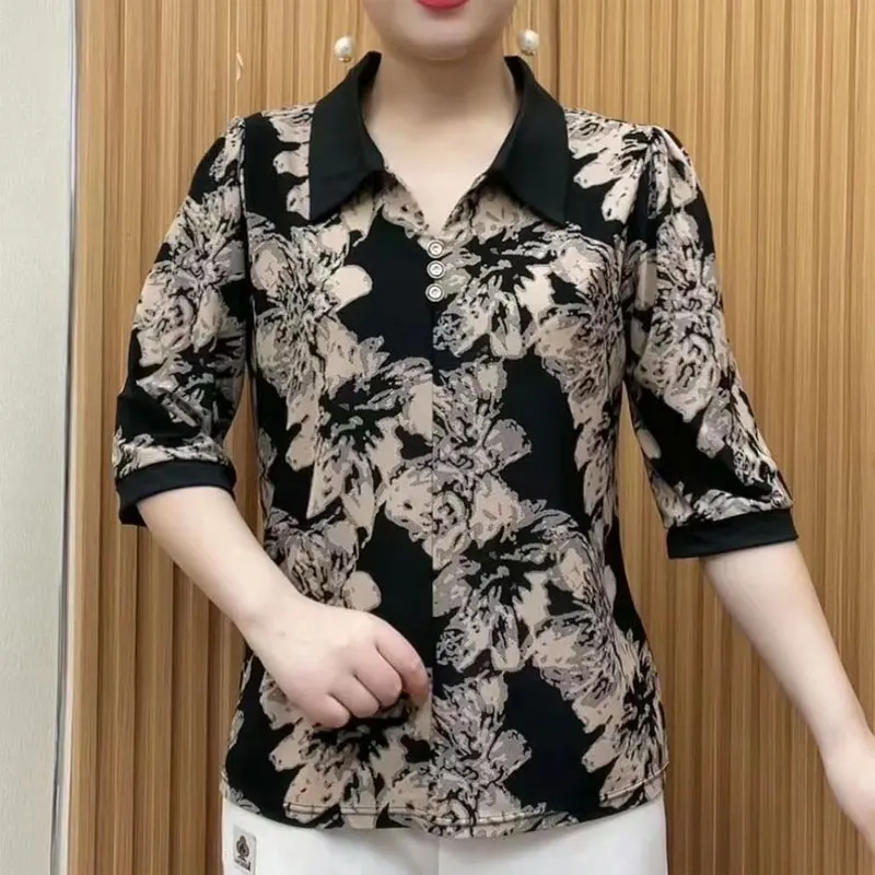 Женская винтажная блузка с отложным воротником и пуговицами
