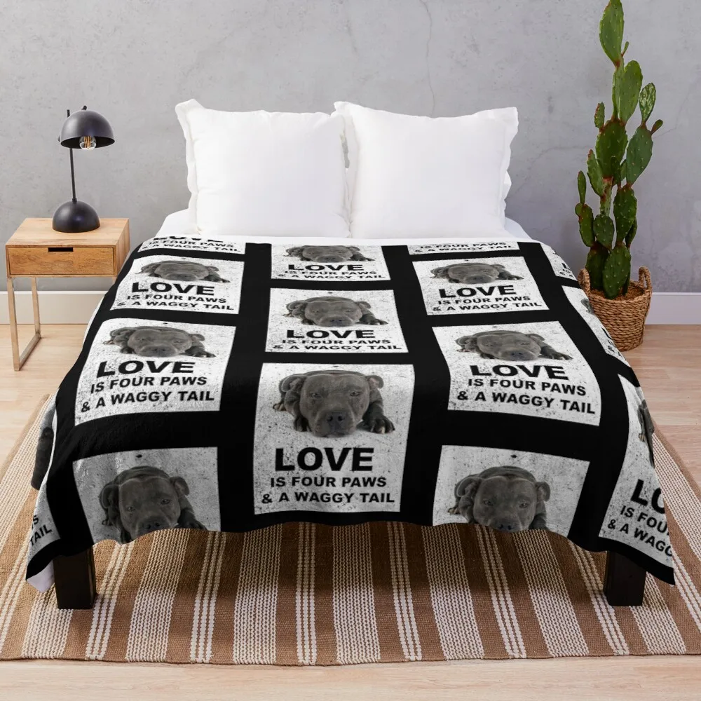 Love is 4 paws & waggy tail Blue Staffordshire Bull Terrier Throw Blanket Summer Blanket Blankets For Sofas