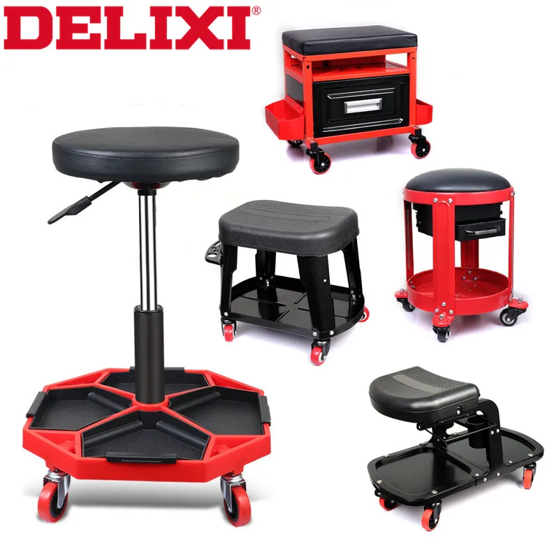 

DELIXI Multi-purpose Rolling Creeper Seat Mechanic Stool Chair Tool Tray Adjustable Swivel Garage Stool Workshop Auto Repair
