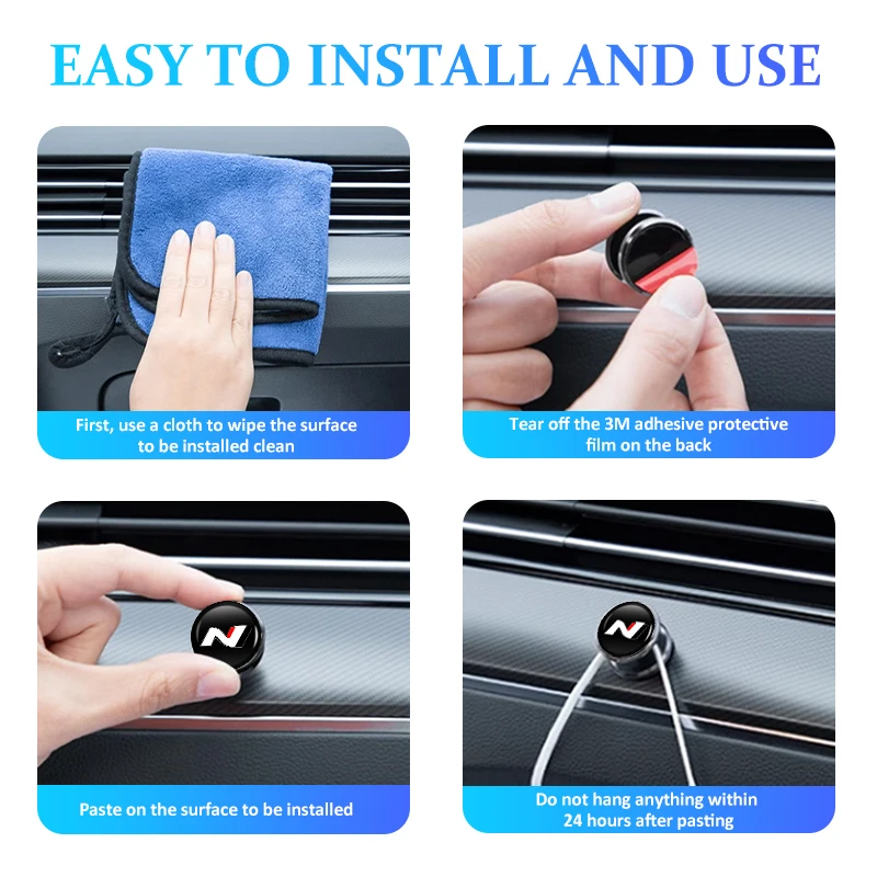 Фото Автомобильный крючок-держатель для хранения, USB-кабеля, наушников, ключей, самоклеящийся, для Hyundai N LINE i30 i20 Sonata Accent Tucson Elantra Azera №2