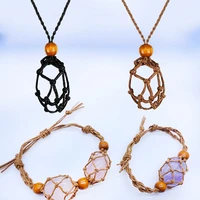 meditation stone net bag set adjustable necklace bracelet cord empty crystals stone holder wax rope chakra fish netted amulets