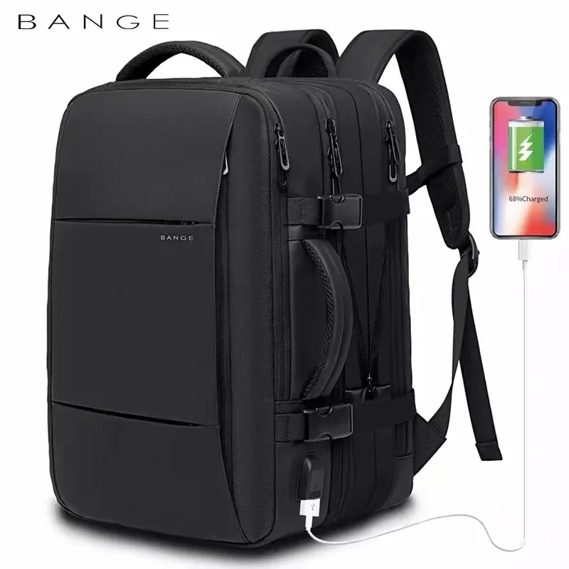   BANGE-확장 가능한 남성 방수 비즈니스 배낭, 17.3, 컴퓨터, 패션, 학교, USB, 대용량 