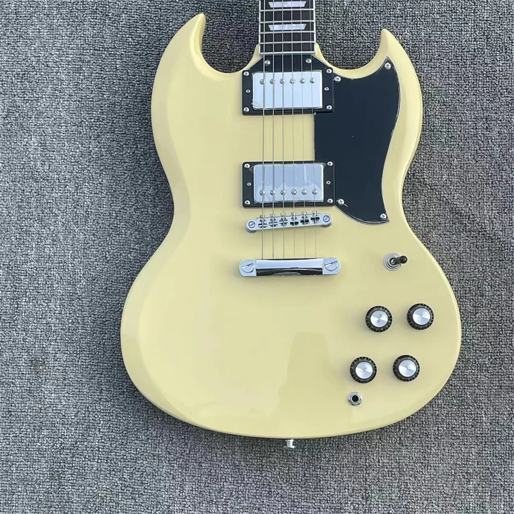 

In stock SG electric guitar cream yellow two silver pick-up accessories manufacturers direct physical shooting guitarra guitars