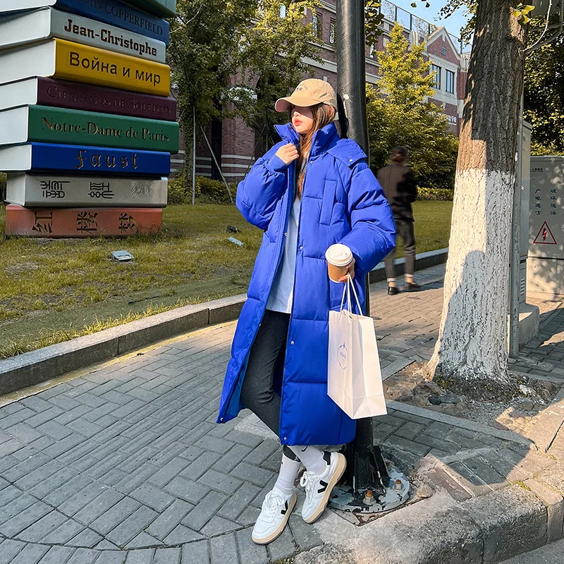 2022 Korean Jacket Women Winter X-long Parkas Solid Hooded Thicken Warm Female Snow Wear Coat Padded Loose Clothes