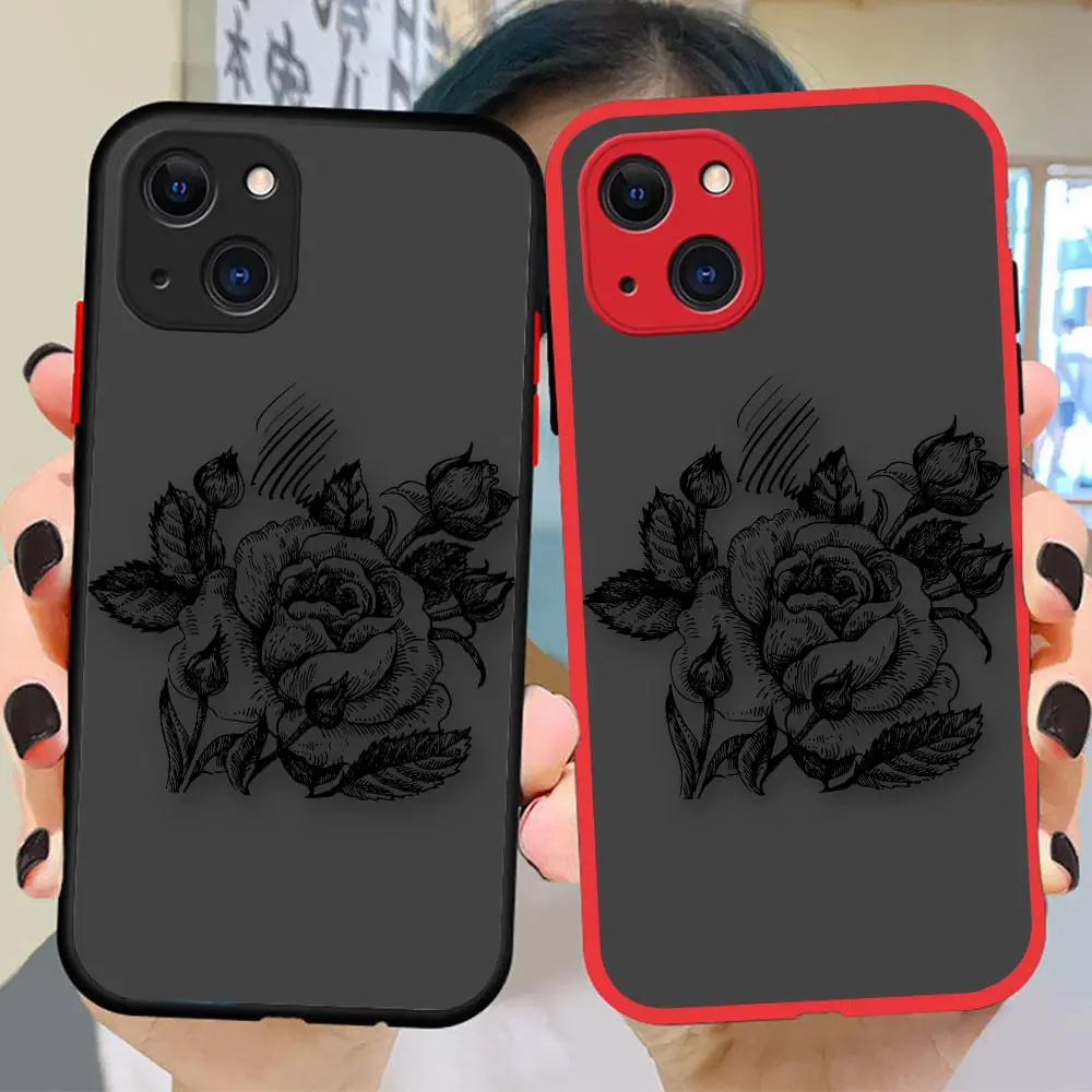 

Matte Funda Coque Case For Apple iPhone 14 11 12 13 Pro XR XS X 6s 7 8 SE 2022 Plus Mini Max Case Cover Language Of Flowers Rose