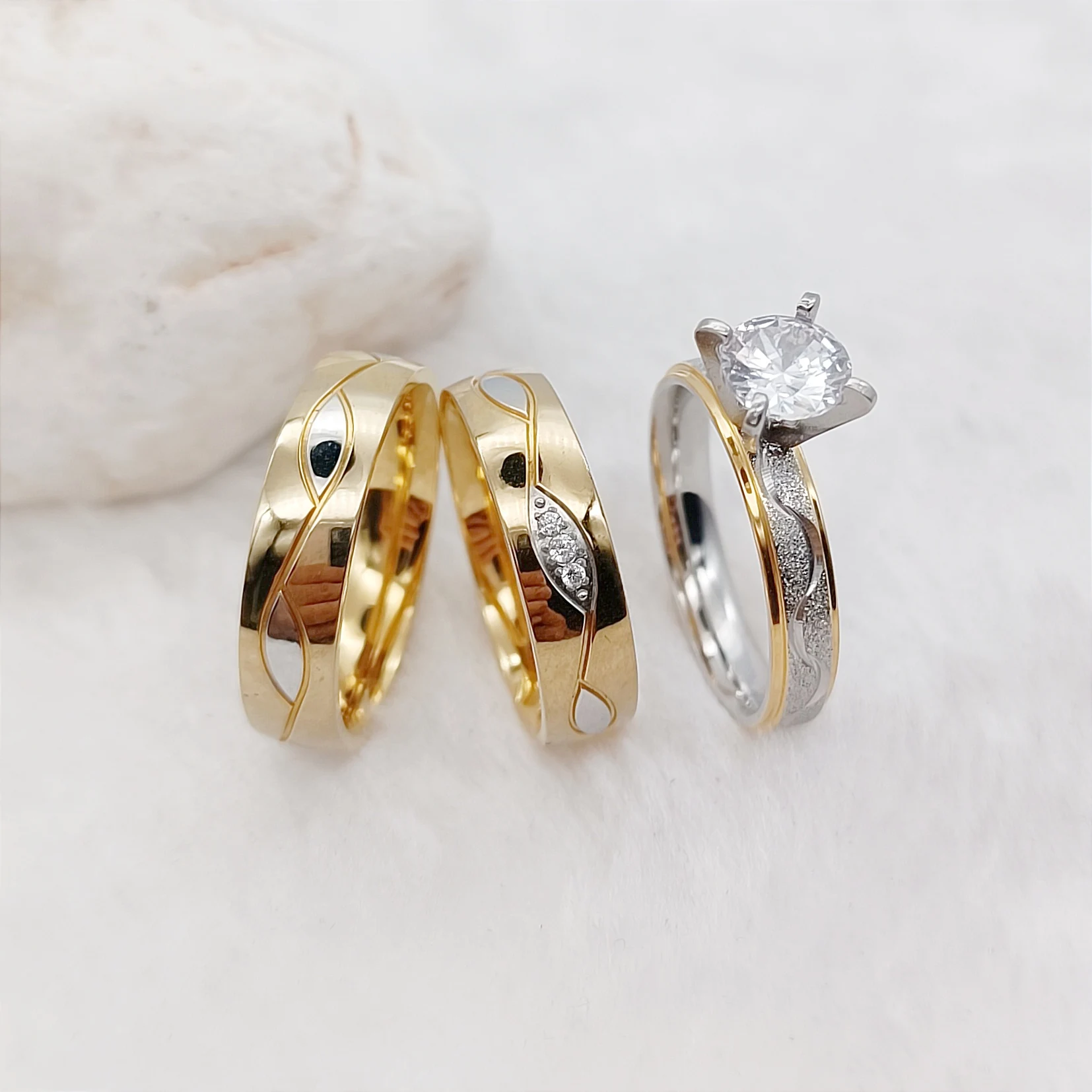 

3 шт., обручальные кольца с золотым покрытием 14 к