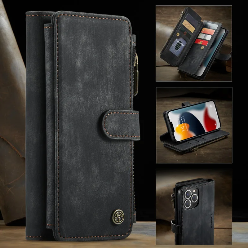 

Fashion 3 In 1 Card Pocket Wallet Phone Case For IPhone 13 11 Pro Max 12 Mini Soft Leather Mobile Phone Back Cover