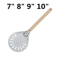 7 8 9 10 inch perforated pizza turning peel pizza shovel aluminum pizza peel paddle short pizza tool non slip wooden handle