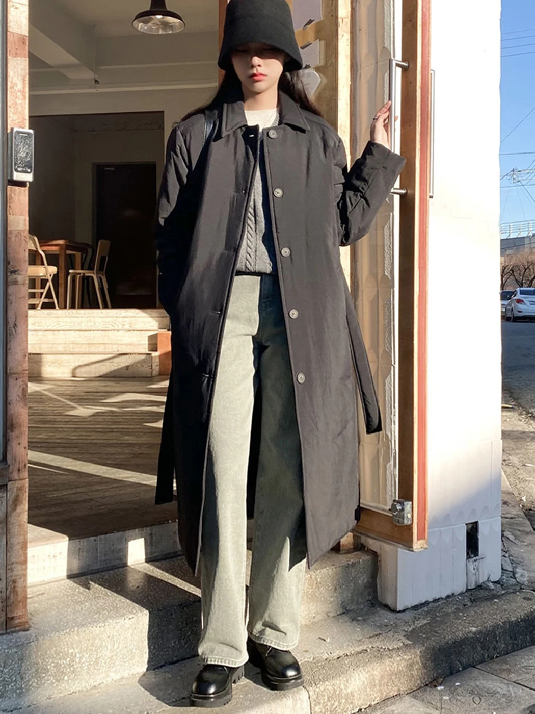 Fleece Long Warm Winter Coats For Women 2023 Fashion Solid Color Single Breasted Turndown Collar Jakcets Chic Retro Belt Parkas