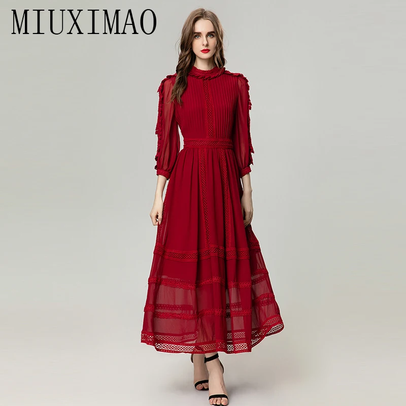Женское платье с круглым вырезом MIUXIMAO летнее дизайнерское рельефными оборками