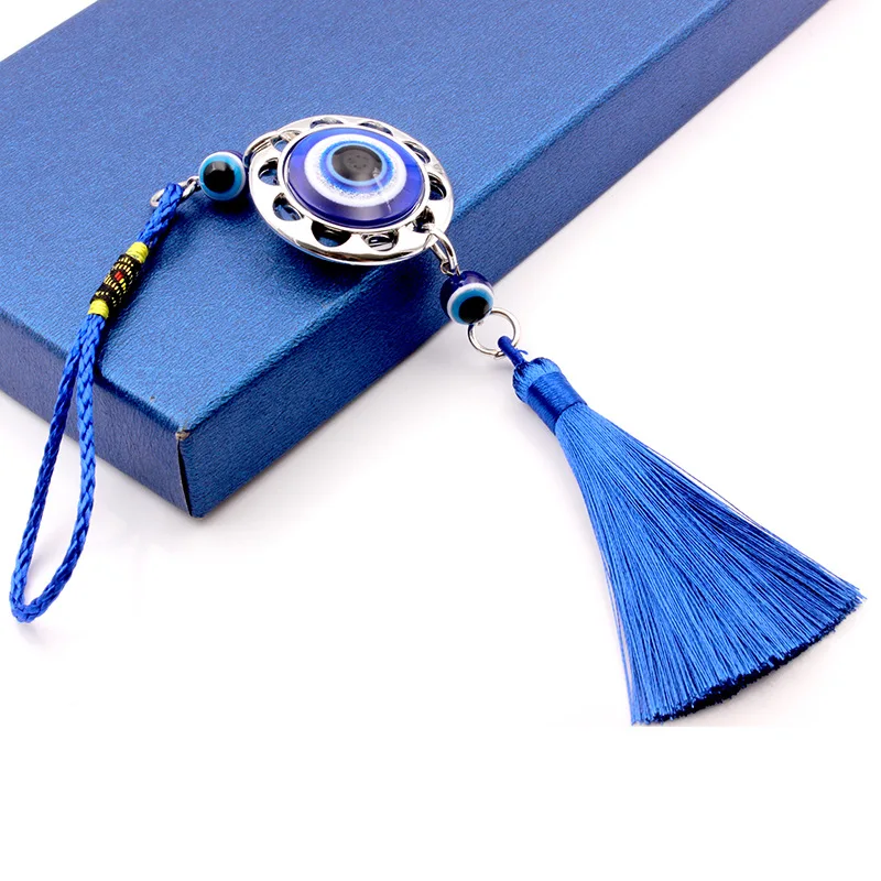 

12pc Glass Round Heart Shape Blue Tassel Evil Eyes Key Ring Fashion Lucky Turkish Pendant Keychain Key Chains Accessories