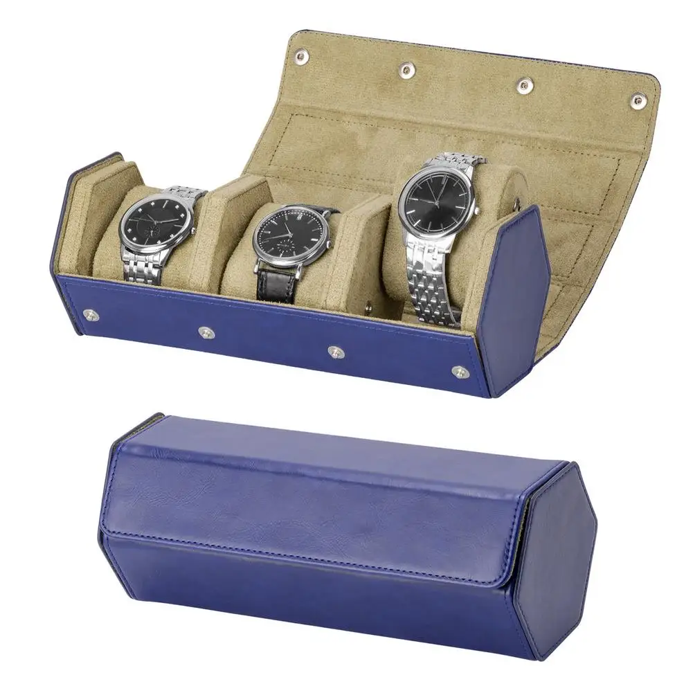 

3 Slots Watch Roll Travel Case Portable Leather Display Watch Storage Box With Slid In Out Watch Organizers Drop Shipping