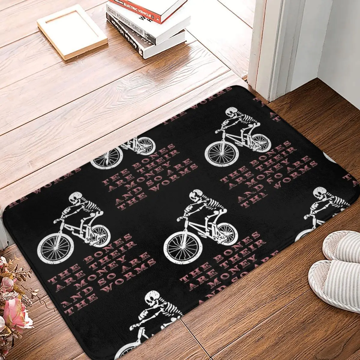 

Riding Are Their Money And The Worms Bath Non-Slip Carpet Bones Skeleton Souls Bedroom Mat Welcome Doormat Floor Decoration Rug