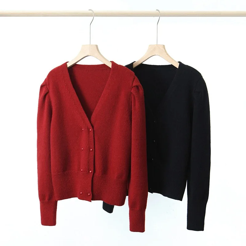 

100kg Big Size Women Clothing Oversize Knitted Cardigans Coats South French Atmosphere V-neck Double Breasted Black/red Sweaters