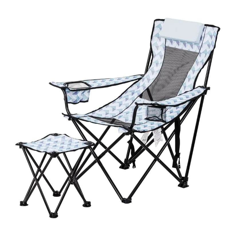 With Detached Footrest, Blue And White Geo Design, Padded Headrest, Adult
