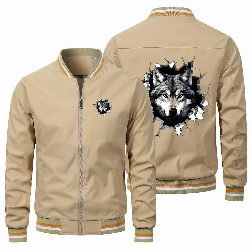 Куртка-пилот Мужская с принтом волка свободная модная ветрозащитная уличная