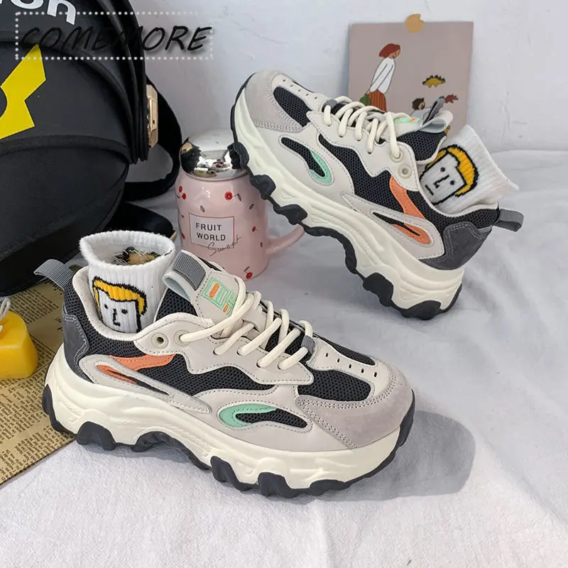 Кроссовки женские на платформе дышащие сетчатые шнуровке повседневная