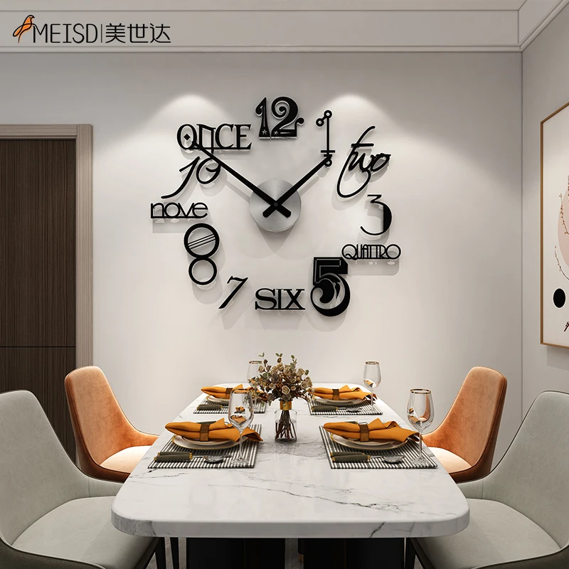 

MEISD Punch-free Large Wall Clock Living Room Stickers Teenage Decoration Watch for Home Interiors Horloge Black Free Shipping