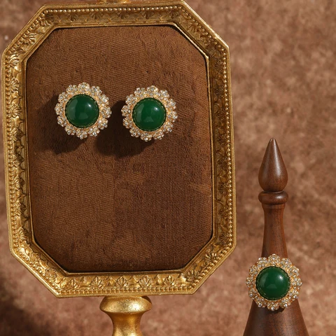 Комплект ювелирных изделий STALAIT винтажный зеленый