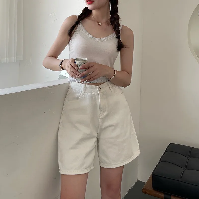 GUUZYUVIZ Summer Versatile Loose High Waist Denim Shorts Women Cotton
