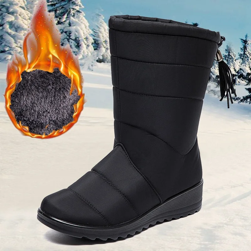 

2022 New Winter Boots Women Mid-Calf Waterproof Snow Boots Warm Tassel Female Boots Plus Size Winter Shoes Woman Botas De Mujer
