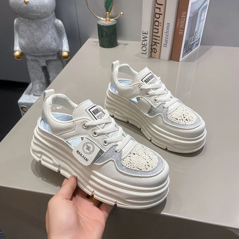 2023 Summer New Large Size Women's Shoes Breathable Mesh Surface Thick Soled Board Shoes Woman Korean Version Casual Sneakers