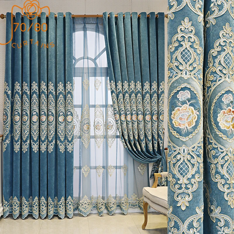 

Luxury High-end Embroidered Curtains for Living Room Bedroom Blackout Balcony Floor-to-ceiling Window Curtain Decoration Custom