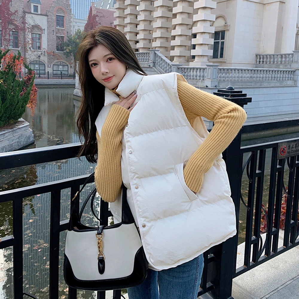 Cotton Vest Coat Autumn And Winter 2021 New Korean Commuter Stand Collar Casual Loose Solid Cotton Vest