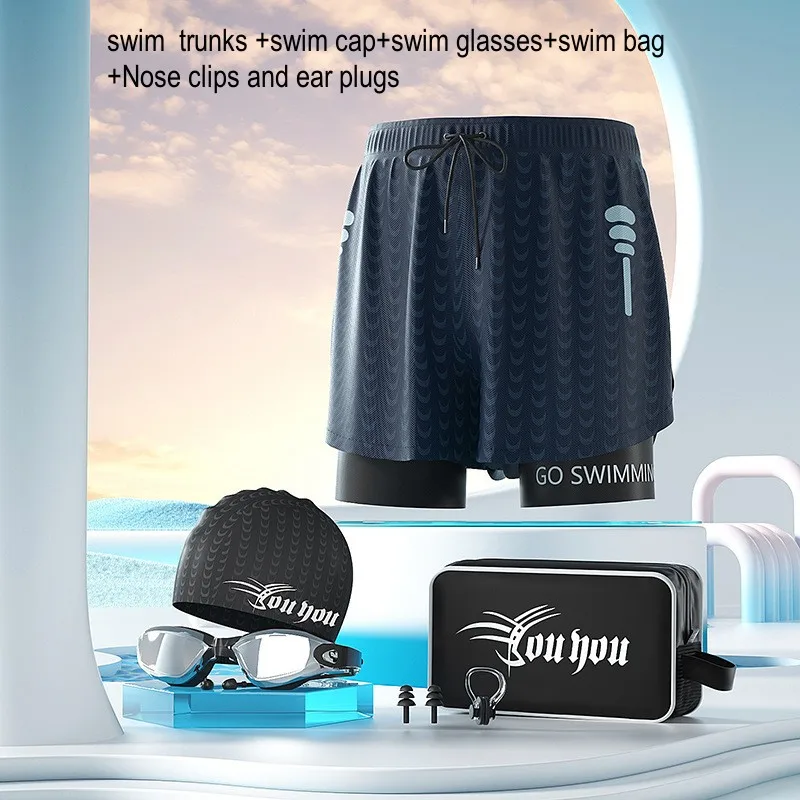 

Men Surfing Shorts Waterproof Competition Bathing Equipment Goggles With Ear-plug Cap Case Trunks Beach Briefs Swim Half Pants