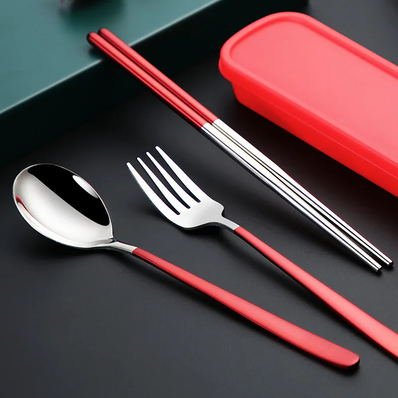 

304 Stainless Steel Spoon Fork Set Spoon Chopsticks Set With Storage Box Portable Tablewear Snack Fruit Dessert Spoon Sets