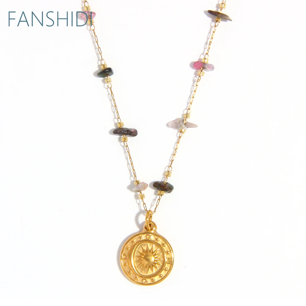 

Женская цепочка FANSHIDI из нержавеющей стали, золотая цепочка с натуральным камнем, нержавеющая сталь