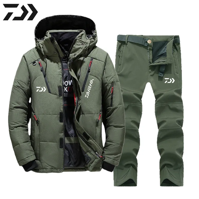 

Daiwa Winter Fishing Set Men Velvet Fishing Clothes Thicken Thermal Coat Fishing Jackets Fishing Clothing Cotton Fishing Pants