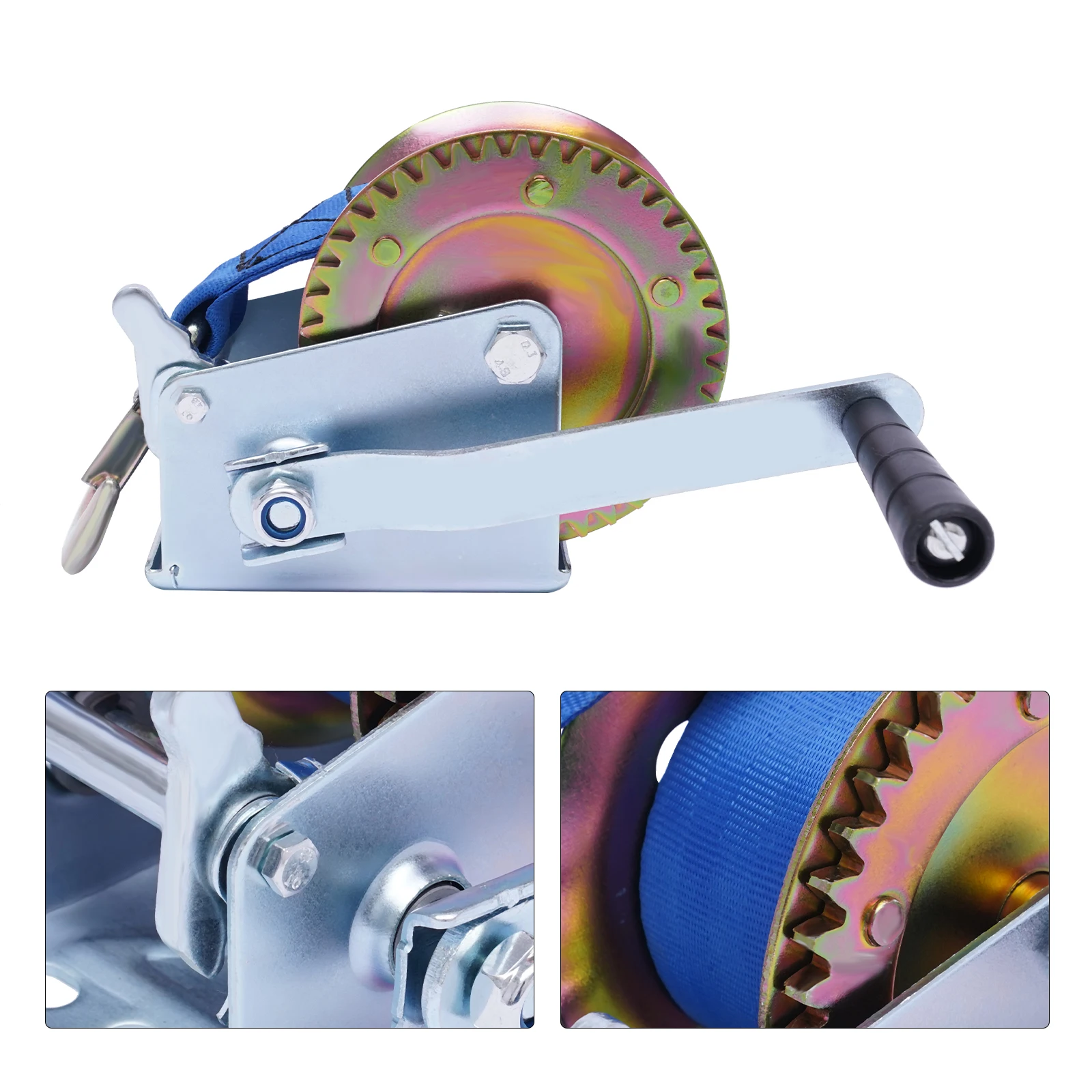 

Manual Rope Winch w/ Blue Rope Traction Rescue Winch Marine Winch Hand Winch(8m 1000lbs)