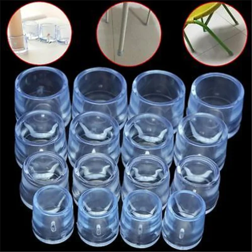 4PCS PVC Rubber Furniture Table Chair Leg Floor Feet Caps Covers Transparent Flooring Protectors