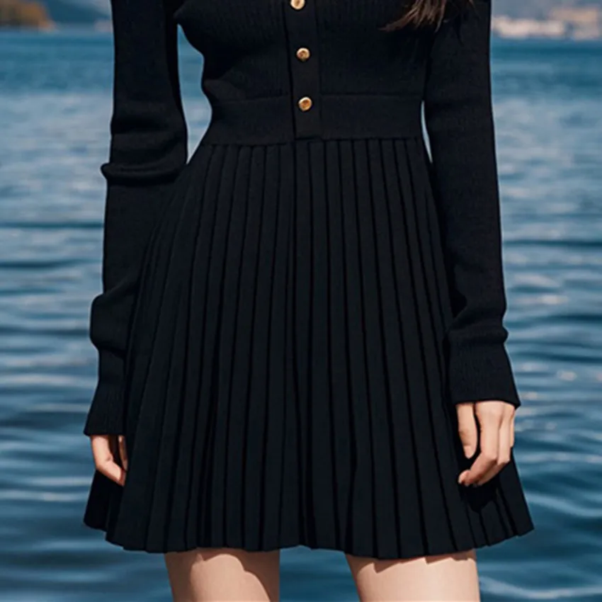 Модное плиссированное трикотажное платье осеннее новое элегантное женское