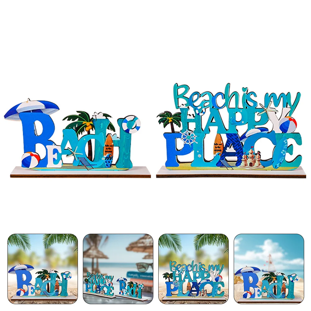 

2Pcs Wooden Ornaments Wooden Alphabet Ornaments Beach Party Decors Wooden Letter Ornaments For Hotel Party
