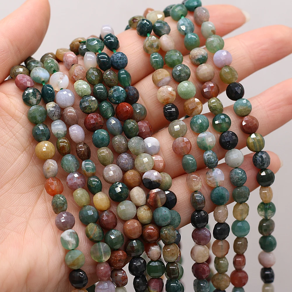 

Natural Semi-precious Stones Oblate Faceted India Agate Beaded DIY Ladies Necklace Bracelet Jewelry Making Wholesale 6MM