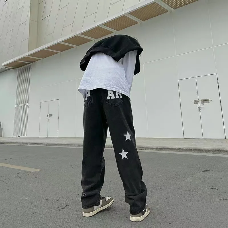 Y2K Men's Streetwear Casual Wide Leg Denim Trousers Straight Men Baggy Low Rise Cargo Jeans Alt Pants Hip Hop Trousers Clothes