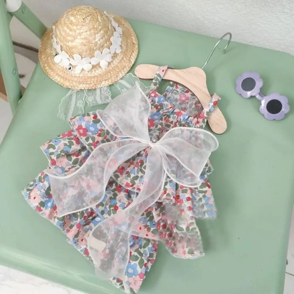 

40%HOTPet Dress Super Soft Flower Pattern Beautiful Lint Free Easy-wearing Decorative Cotton Flower Print Pet Dress with Bow-kno