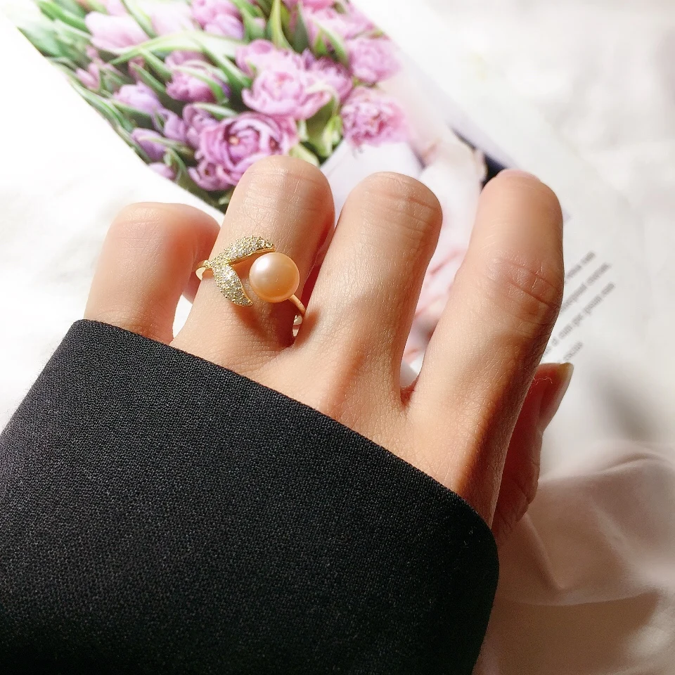 

Natural Freshwater Pearl Ring, Cubic Zirconia Fishtail Open Ring, Korean Fashion Women's stainless steel rings2022 Trends