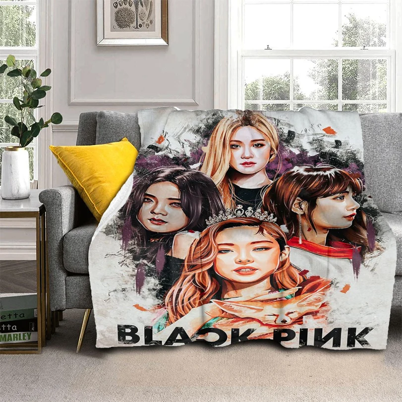 

Kpop-manta suave de franela con estampado de dibujos animados para cama, colcha, sofá, regalo, color negro y rosa