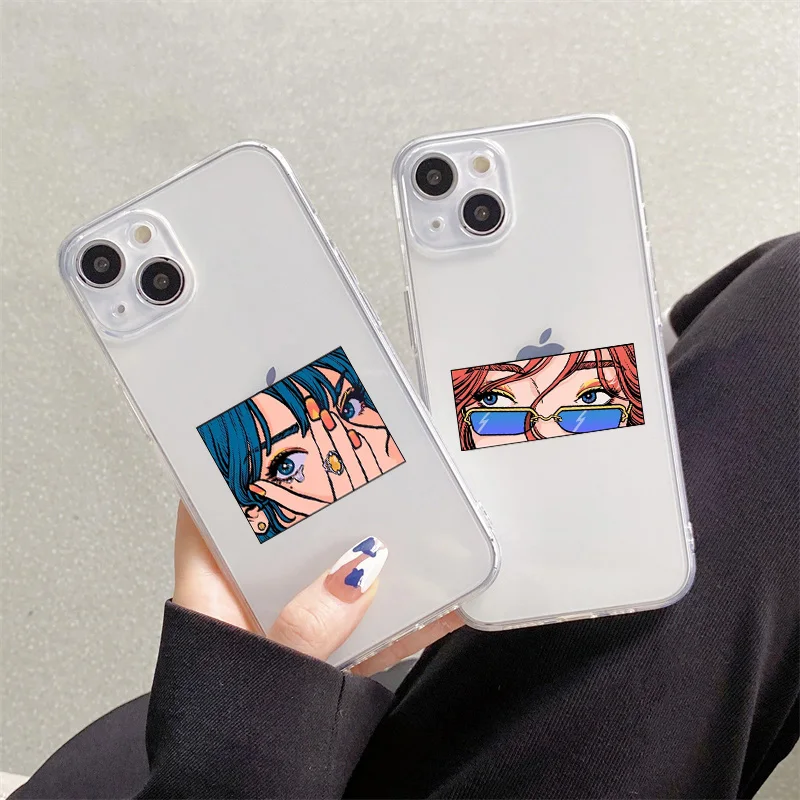 

Transparent Cartoon Case For iPhone 14 11 12 13 Pro Max X XS XR 8 7 Plus SE 2020 MINI Soft Silicone Shockproof Protection Covers