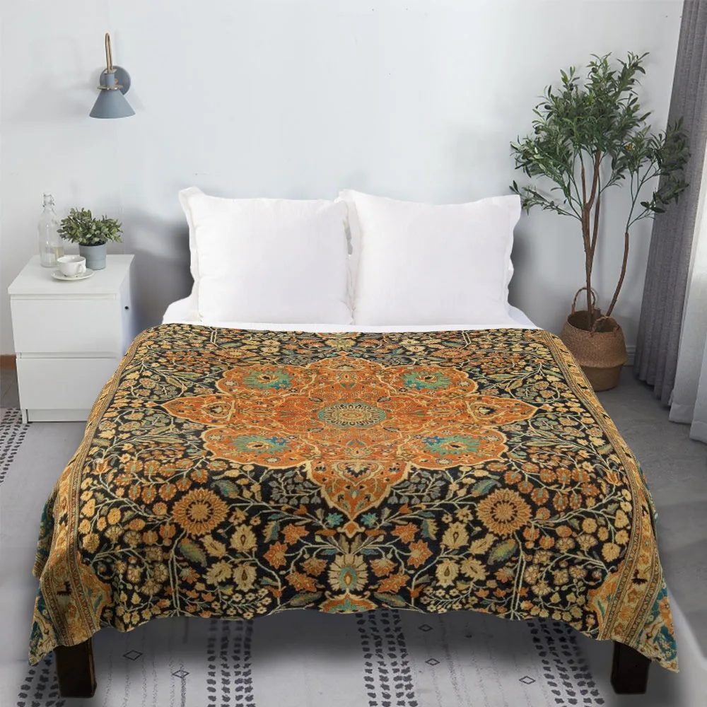 

Antique Mohtashem Kashan Persian Rug Print Camping Supplies Ultra-Soft Micro Fleece Strawberry Throw Blanket