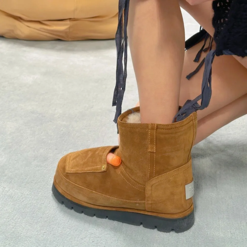 NIGO женские шерстяные зимние ботинки с карманами и толстой подошвой в западном