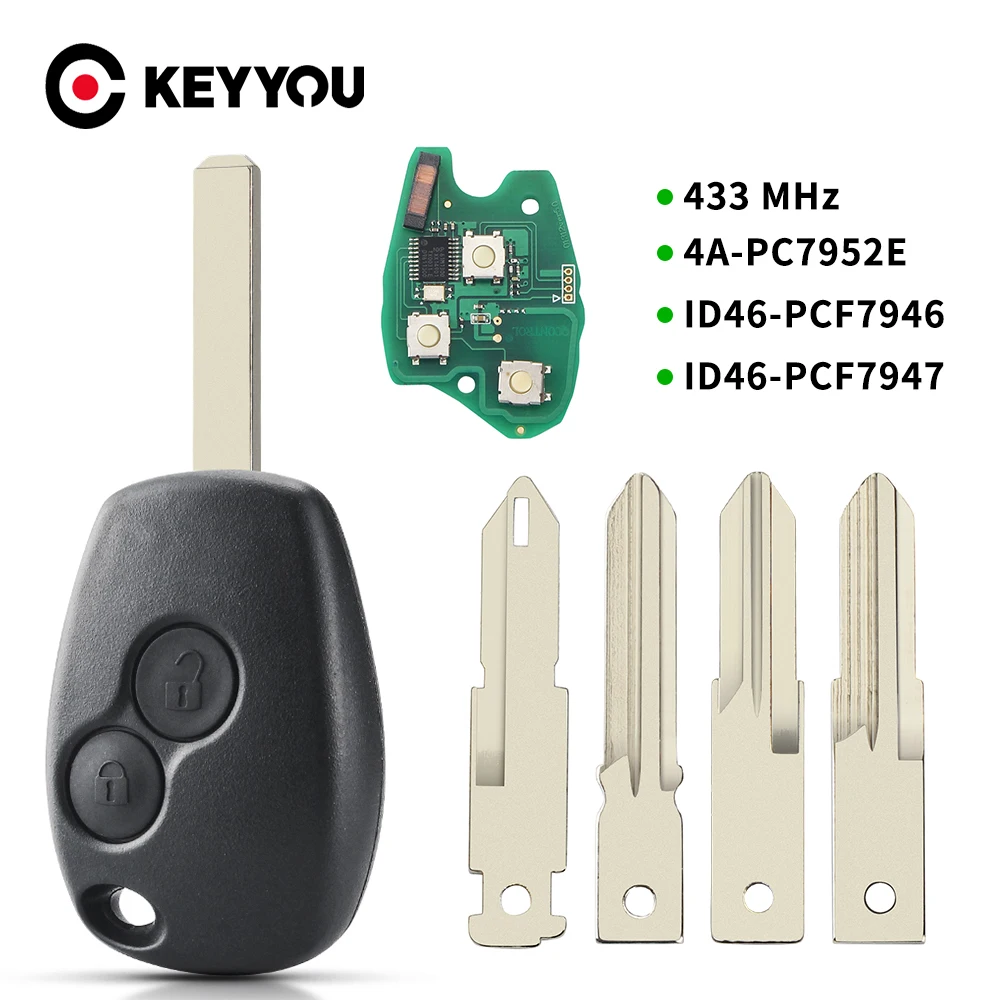 

KEYYOU 2 Button 433MHz Remote Control Key For Renault Duster Modus Clio 3 Twingo DACIA Logan Sandero Kangoo PCF7947 PCF7946 Chip