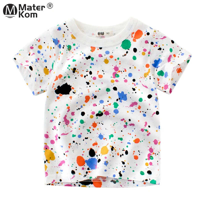 

Girls T-shirts Short Sleeve Blouses Boys Children Colorful Dots Printing Tops Casual Cotton Tee Shirt Kids Clothes Size 2T-7T