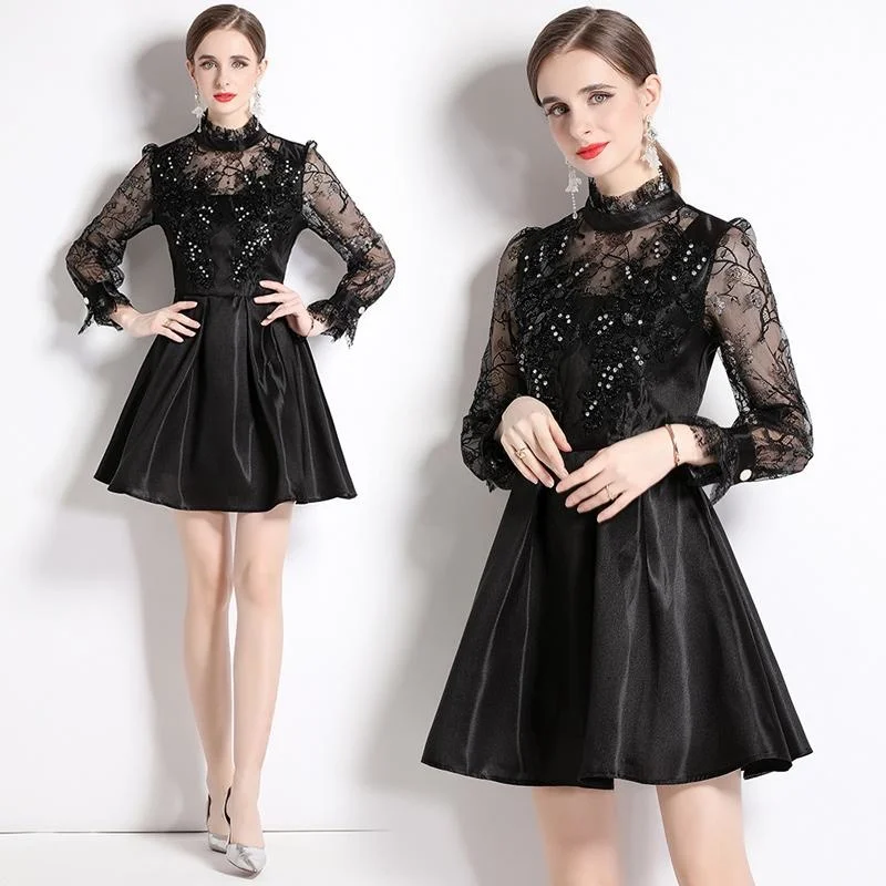 Элегантные французские черные платья в стиле Хепберн соблазнительная кружевная