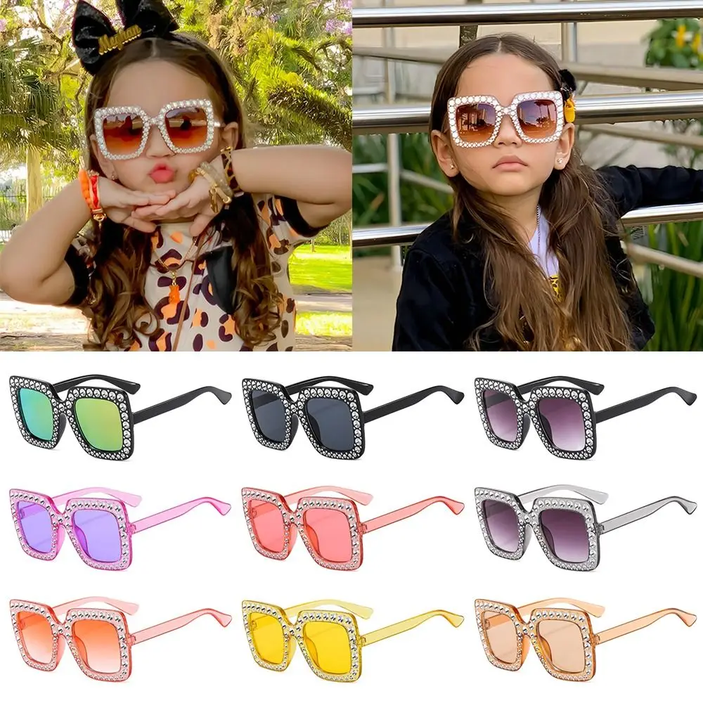 

Детские солнцезащитные очки со сверкающими кристаллами, милые бриллиантовые очки, Детские Квадратные Солнцезащитные очки для пляжа/путешествий/Искусственные очки
